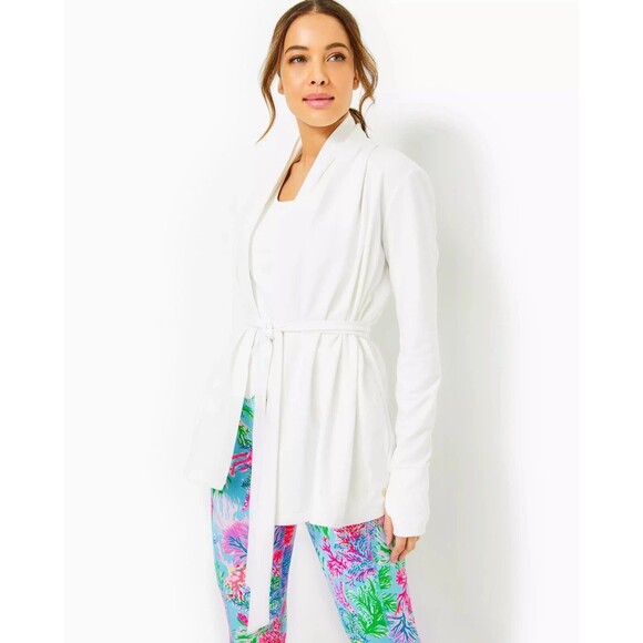 Lilly Pulitzer Luxletic Caspain Wrap Jacket Top Robe Cover-Up Resort L 279460